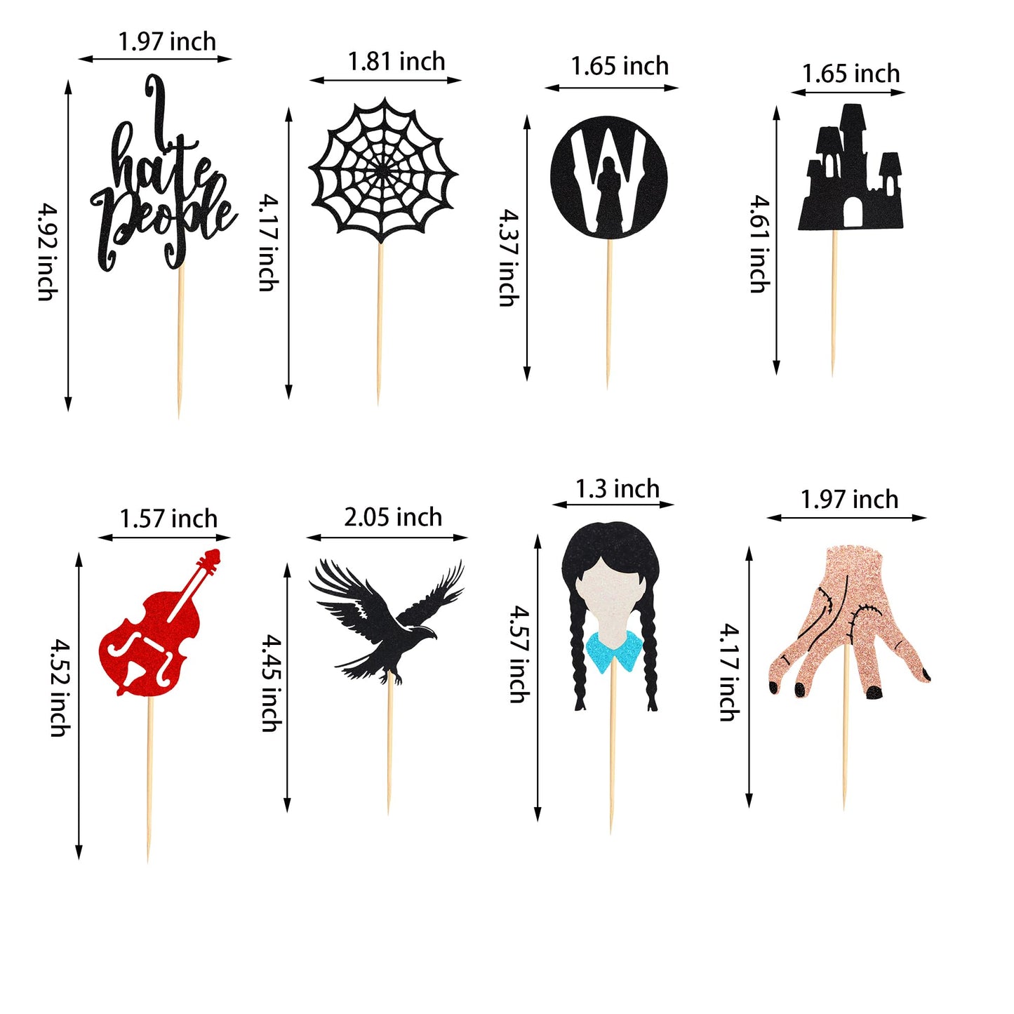 Arthsdite Cupcake Toppers 24Pcs Set, Black Eagle & Cobweb Design, Cardboard, Small, Wednesday Addams Theme