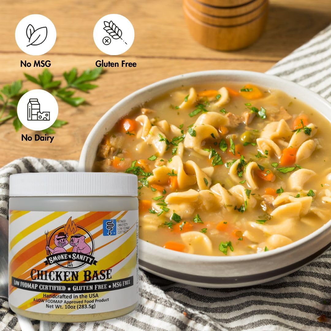 Smoke n Sanity Chicken Base - Certified Low FODMAP Seasoning - Gluten Free - Dairy Free Low FODMAP Chicken Broth (10.0 oz)