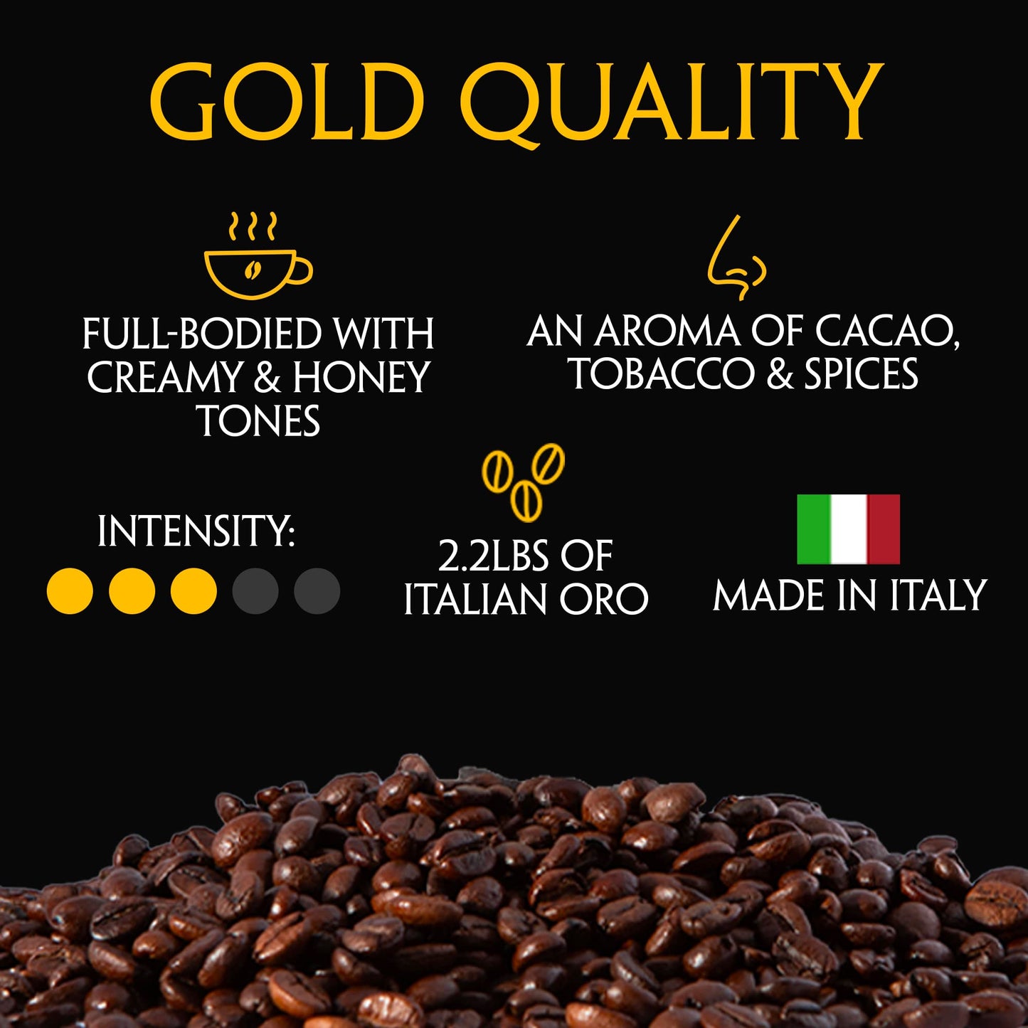 Piazza Mercanti Caffe Oro Italian Roast Coffee Whole Beans - 2.2lb Bag - Non-GMO
