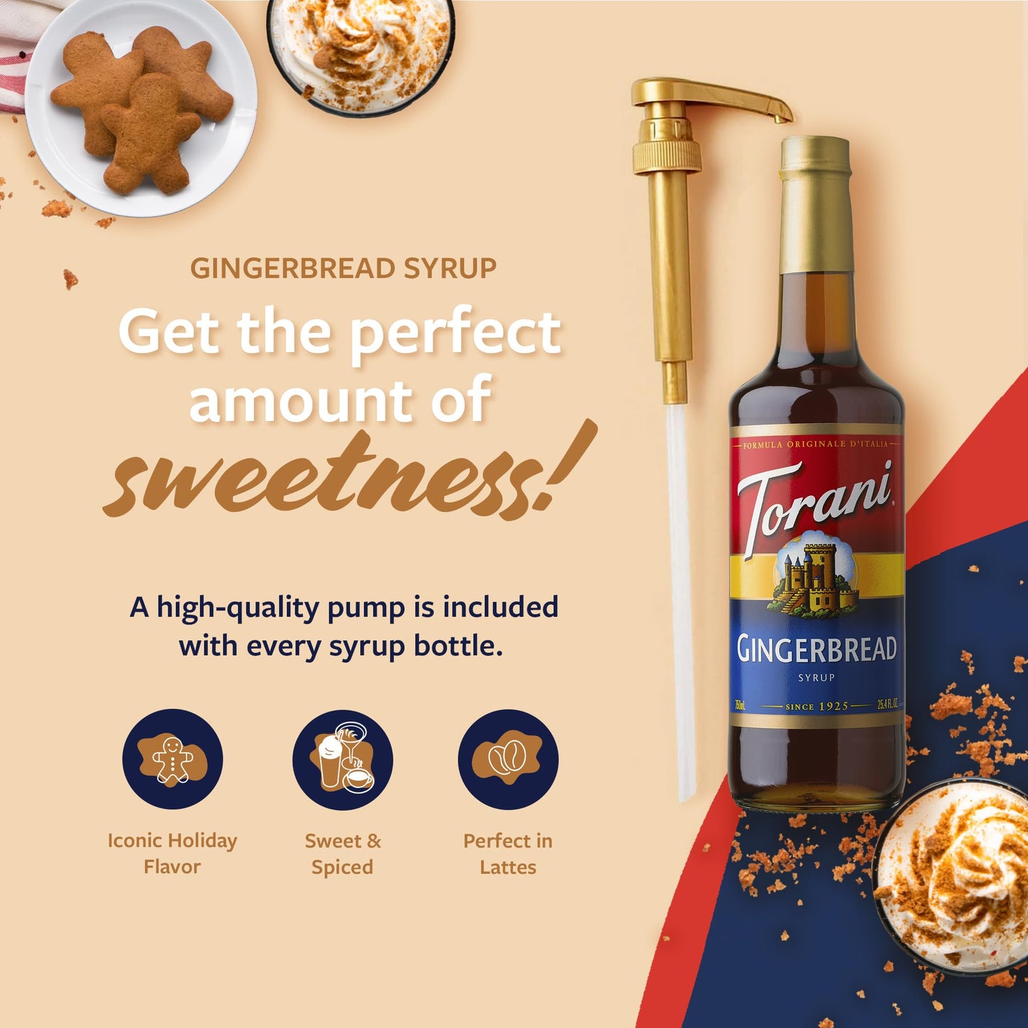 Torani Coffee Syrup  Gingerbread Flavoring for Drinks  Pump Included  25.4 Fl Oz