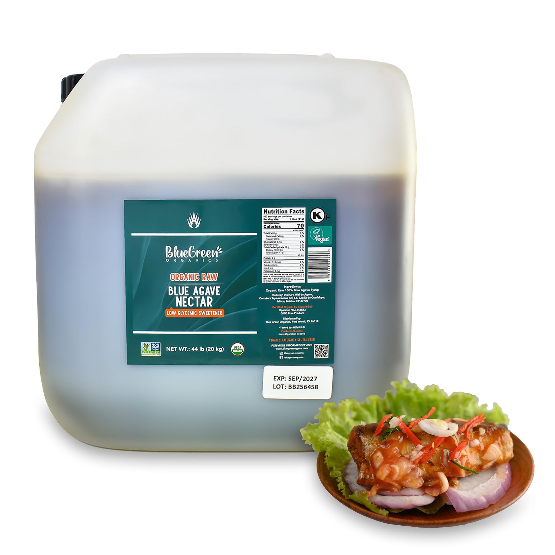 Blue Green Agave Organic Agave Syrup, Gluten Free Sweetener, 704 Fl Oz (Pack of 1), Ideal for Baking and Beverages