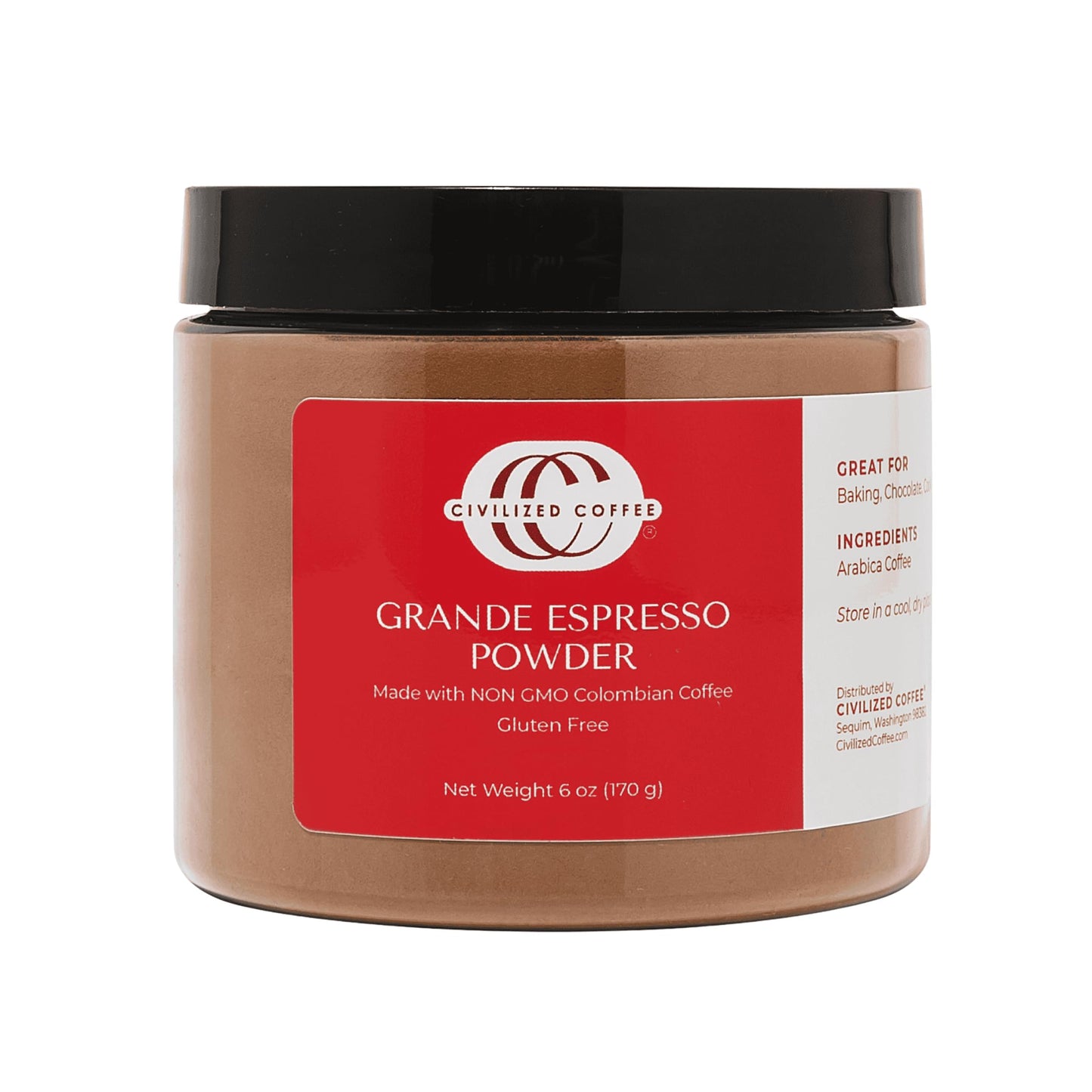 CIVILIZED COFFEE Espresso Powder for Baking & Smoothies, Non-GMO, Gluten Free, 100% Arabica, 6 oz Jar