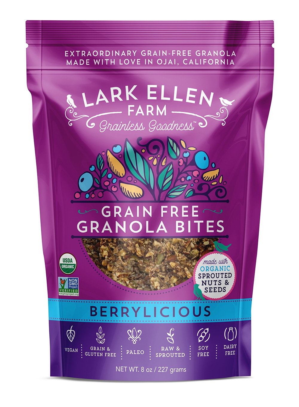 Lark Ellen Farm Grain Free Paleo Granola Bites Certified Organic Vegan Snacks and Cereal made from Sprouted and Activated Nuts a
