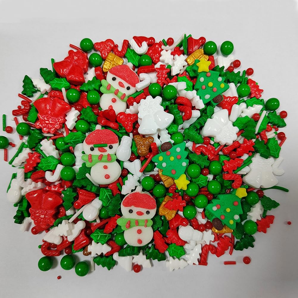 Homankit Christmas Sprinkles For Cake Decorating Edible Snowman Christmas Tree Sprinkle Mix Cake Cupcake Toppers Cookie Dessert Decorations 3.53 Ounces
