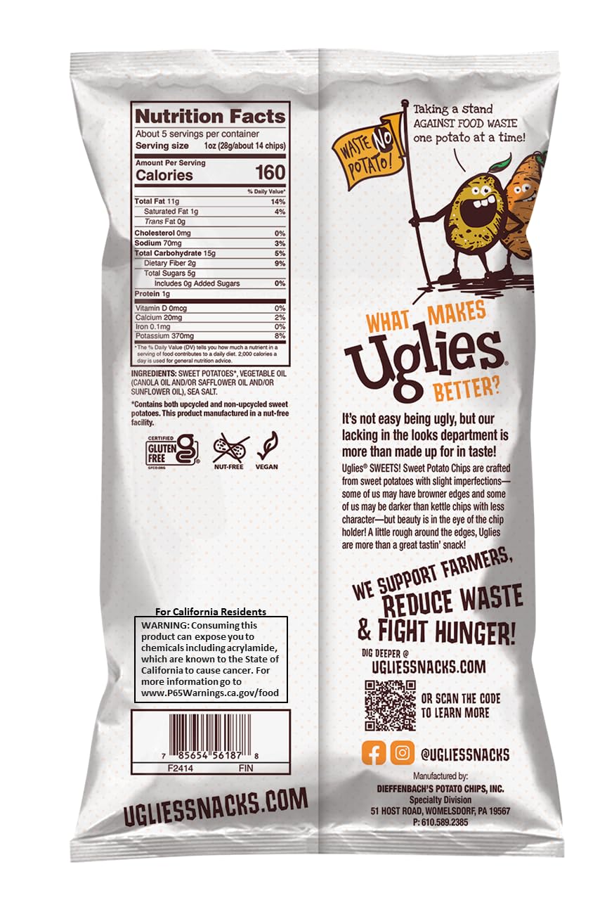 Uglies Sweet Potato Kettle-Cooked Potato Chips, 5.5 Oz. Bags, Pack Of 4