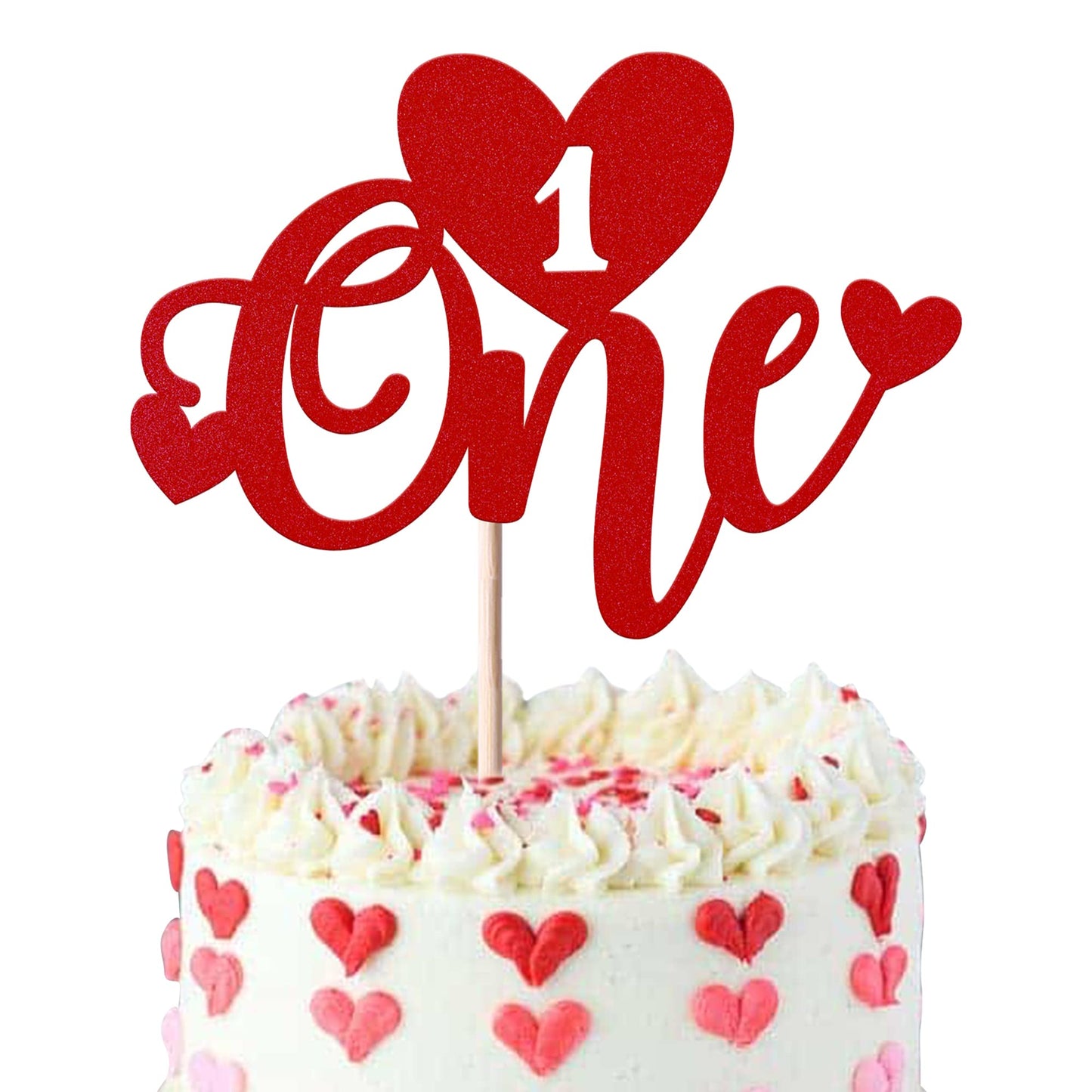 YCTHUNFISH Valentines Day Cake Topper, Glitter Sweet Love, Bamboo, Red, 1 Pack, 1st Birthday Decoration, Baby Shower Party Supplies