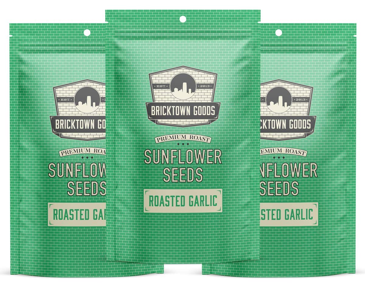 Bricktown Goods Roasted Garlic Flavored Sunflower Seeds - 3 Pack - Boldly Seasoned And Roasted In-Shell Sunflower Seeds - 24 Oz