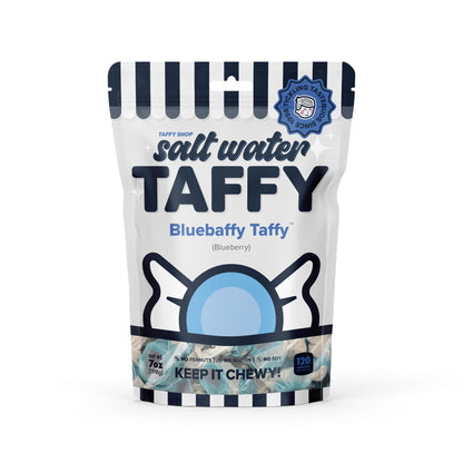 Taffy Shop Bluebaffy Taffy, Blueberry Salt Water Taffy - Gourmet Soft Chewy Candy, Bulk Sweet Snack, Fresh Gift & Gluten-Free, 1