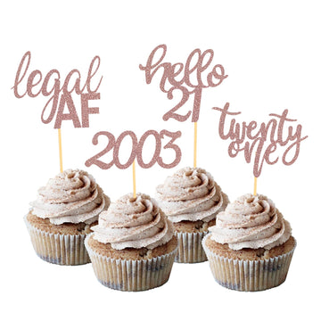 24 Pcs Glitter 21St Birthday Cupcake Toppers For Celebrating Twenty-One Years Old Birthday Party Decorations (Rose Gold)