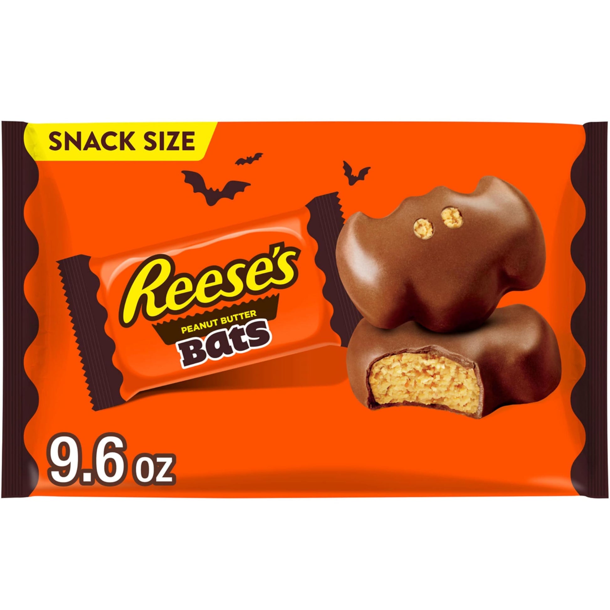 REESES Milk Chocolate Peanut Butter Snack Size Bats, Halloween Candy Bag, 9.6 oz
