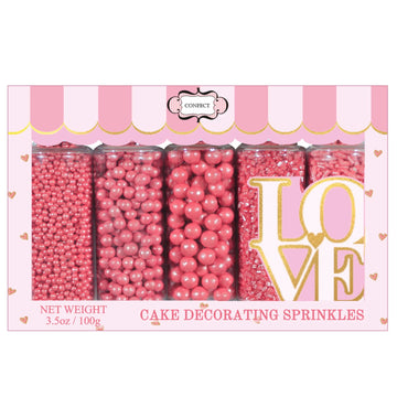 Confect Sprinkles for Cakes & Cupcakes Decoration | Assorted Pack of 5 Garden Party Pearl Sprinkles | Rose Pink Sprinkles | Mix 