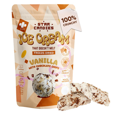 STAR CANDIES Freeze Dried Ice Cream Vanilla Chocolate Pieces - 2.5 oz, No Melting, Crunchy Camping Food, No Added Sugar