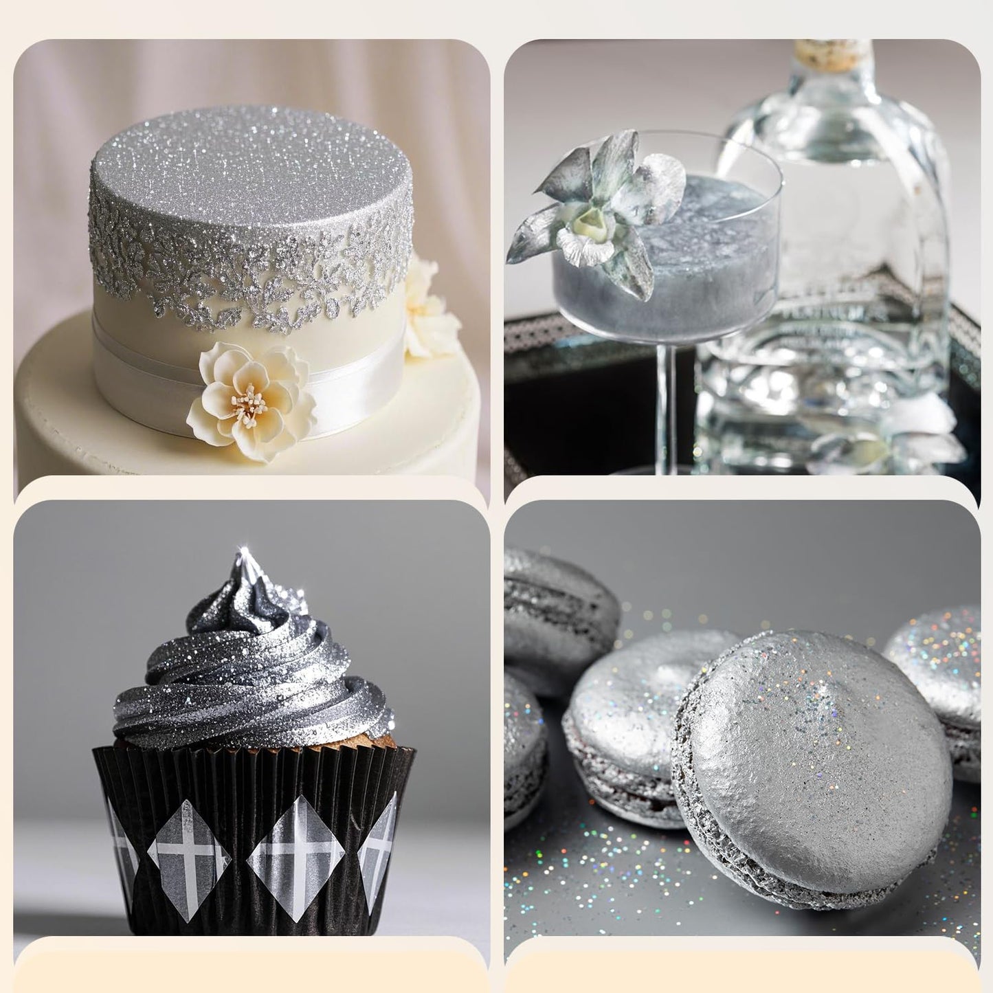 Sliver Edible Glitter For Cocktails Luster Dust Edible Cake Glitter 15G Food Grade Drinks Glitter Shimmer Powdered For Cake Cupc
