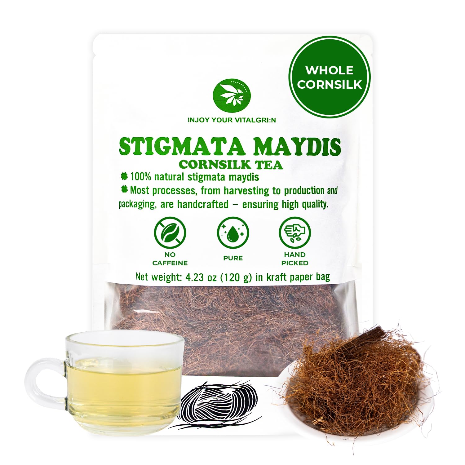 INJOY YOUR VITALGRI:N Pure Dried Corn Silk Tea, Caffeine Free, Sweet & Refreshing, 4.23 Oz, Made in Vietnam