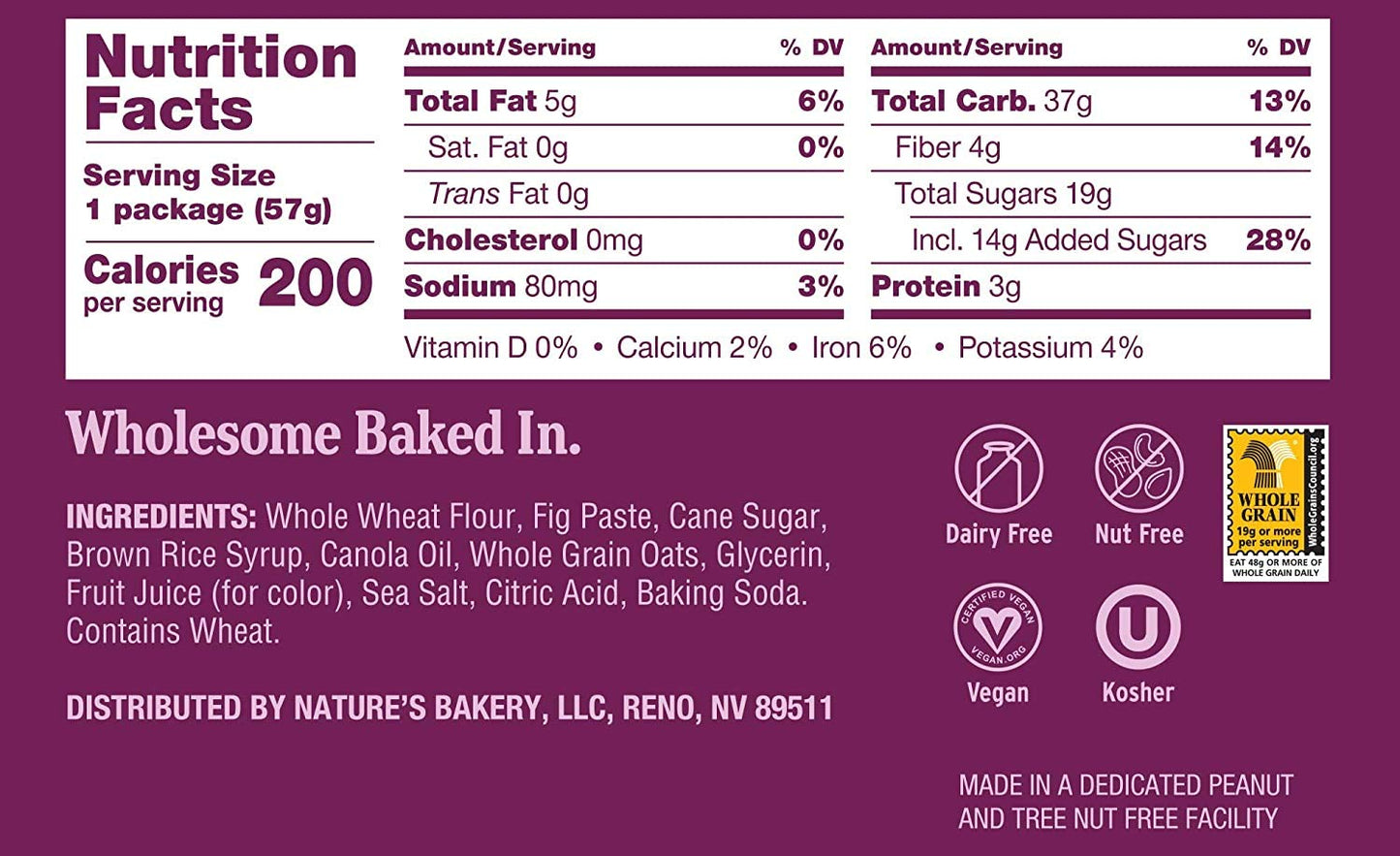 Nature'S Bakery Whole Wheat Fig Bars, Original Fig, 1- 6 Count Box Of 2 Oz Twin Packs (6 Packs), Vegan Snacks, Non-Gmo