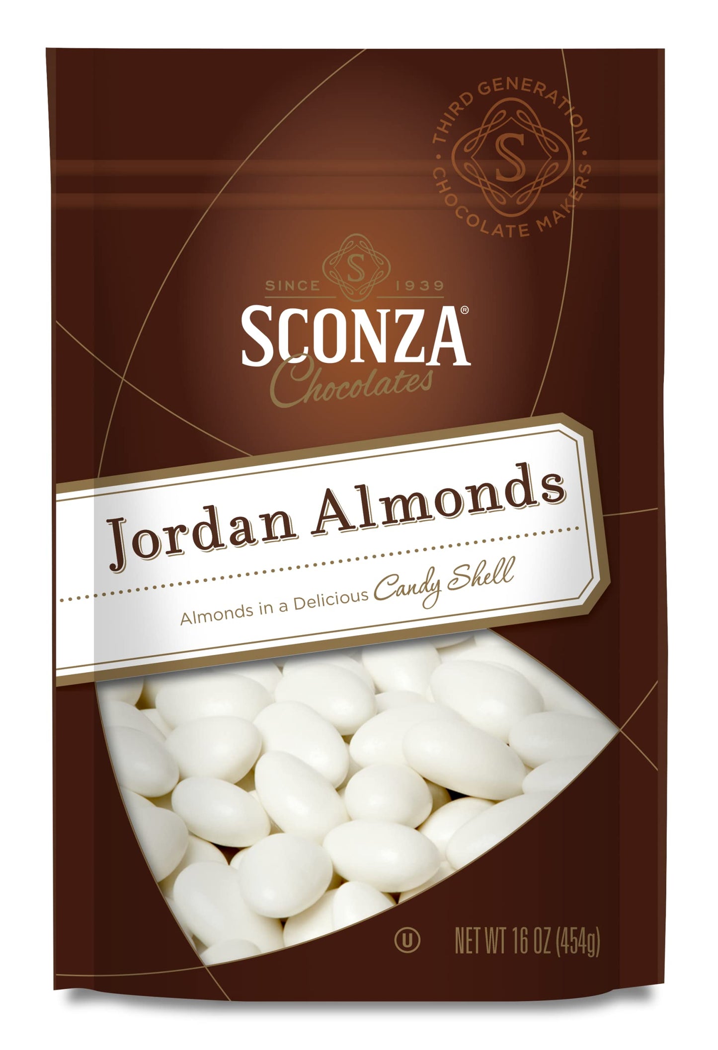 Sconza Jordan Almonds | White Candy Coated California Almonds | Wedding, Bridal and Baby Shower Snack | Made in the USA | Pack o