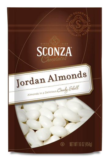 Sconza Jordan Almonds | White Candy Coated California Almonds | Wedding, Bridal and Baby Shower Snack | Made in the USA | Pack o
