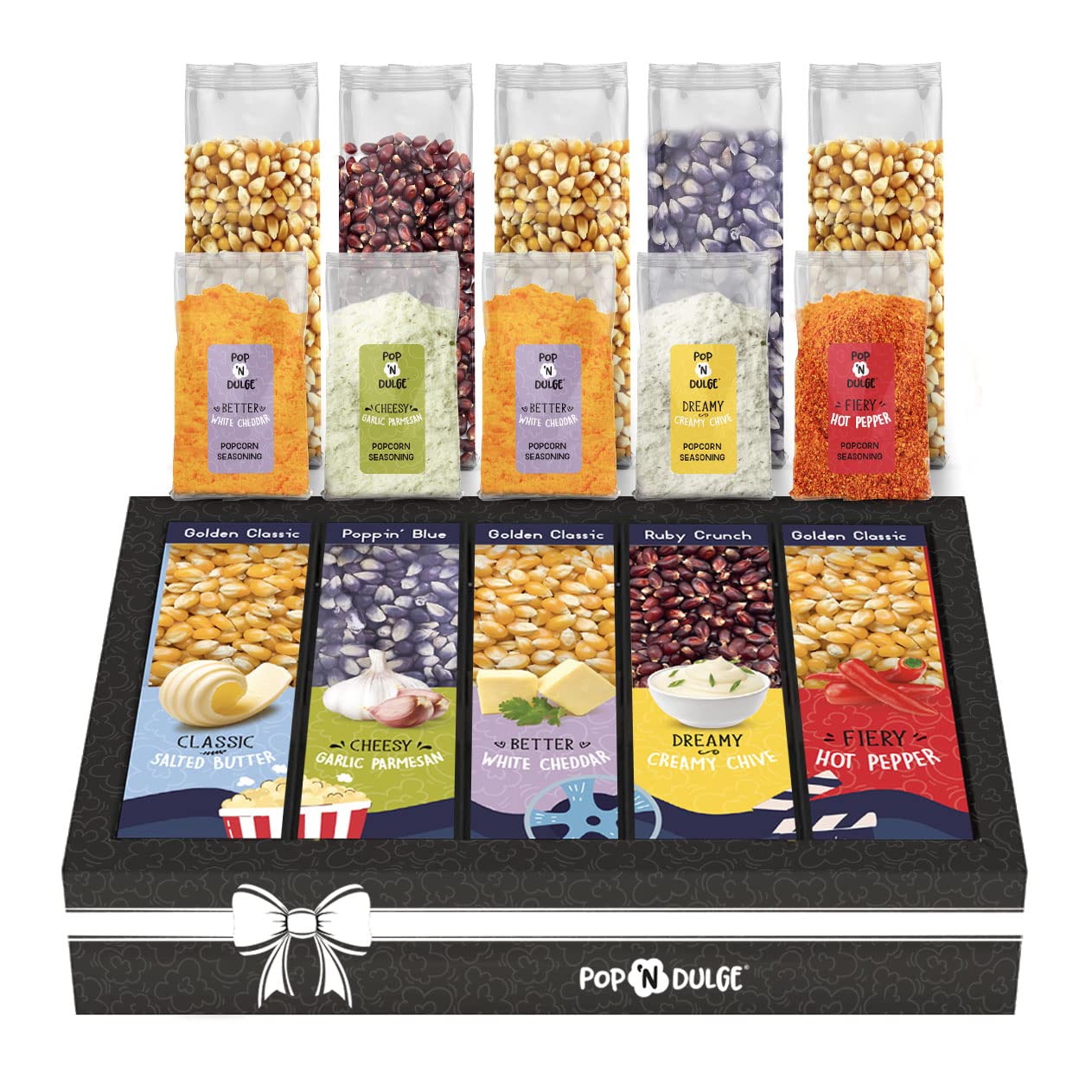 Movie Night Gift Baskets Popcorn Gifts For Christmas Holiday Gift Christmas Gift Sets, 5 Gourmet Popcorn Kernels And 5 Popcorn F