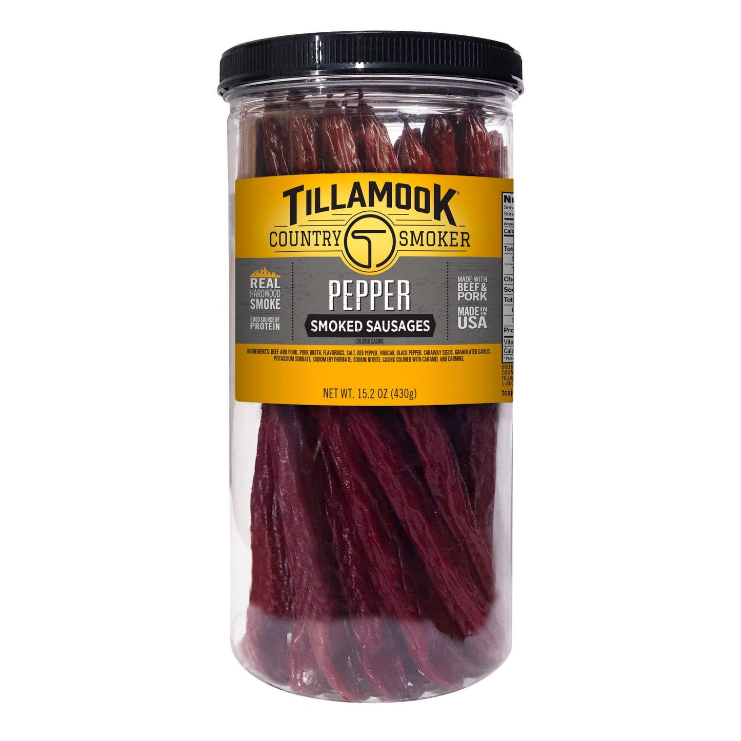 TILLAMOOK COUNTRY SMOKER Real Hardwood Smoked Sausages, Pepper, 15.2 Ounce Tall Jar, 20 Count