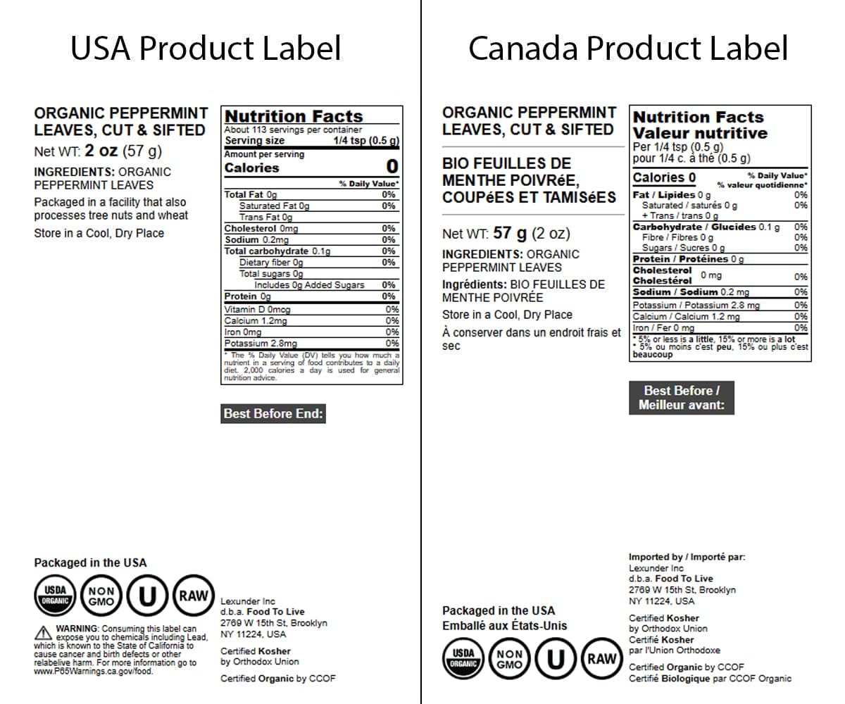 Food to Live Organic Peppermint Leaves, Dried, Non-GMO, Caffeine-Free, 2 Ounces