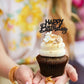 Ercadio 24 Pack Happy Birthday Cupcake Toppers Black Glitter Assembled Birthday Cupcake Picks Birthday Cake Picks For Baby Showe