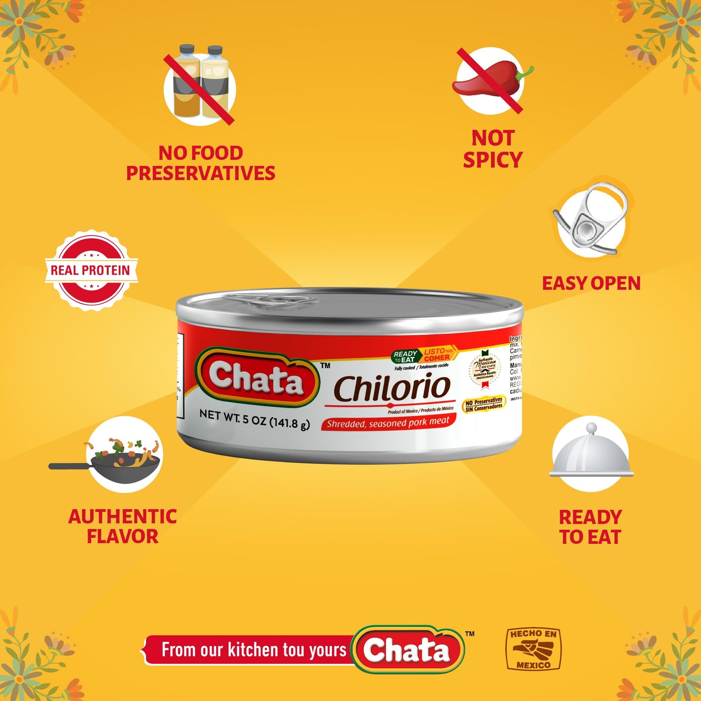 Chata Pork Chilorio, Shredded Seasoned Meat, 5 Oz, Pack Of 1