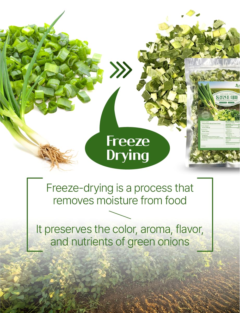 Nice Withc'S Freeze Dried Green Onion 3.5 Ounces (100G), Gluten Free, Korean Chopped Green Onions, Green Onions For Cooking, Gar