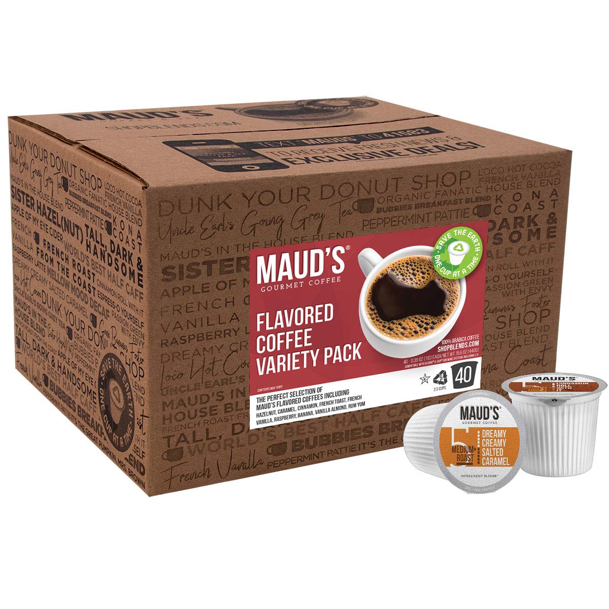 Maud s Flavored Coffee Pods Variety Pack, 40 ct, 9 Assorted Flavors, Medium Roast Flavored Coffee in Recyclable Single Serve Po
