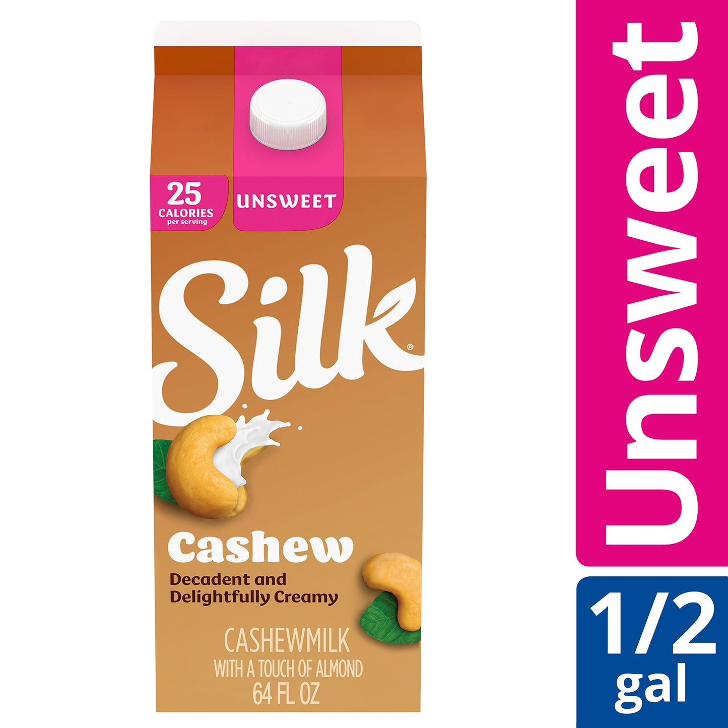 Silk Cashew Milk, Unsweetened, Dairy-Free, Vegan, Non-Gmo Project Verified, Half Gallon, 64 Fl Oz