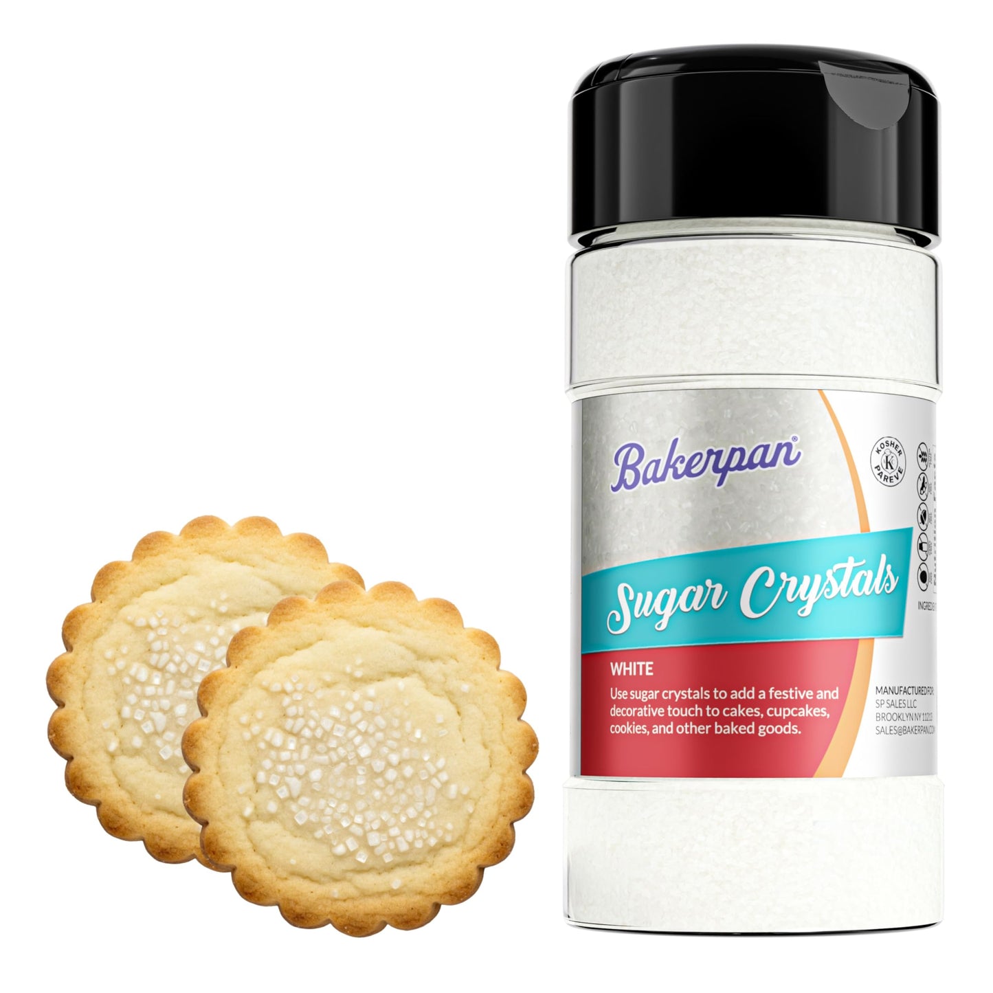 Bakerpan Sugar Sprinkles for Baking - 7 Ounce White Decorating Sugar Crystals for Cookies, Cake Pops, Ice Cream (Made in USA)