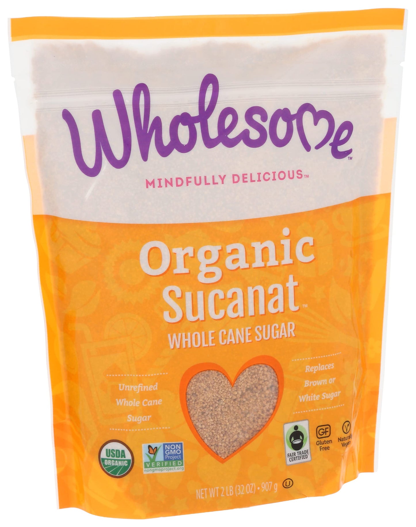 Wholesome Sweeteners 32-Ounce Organic Sucanat Panela Whole Cane Sugar, Fair Trade, Non-Gmo Project Verified, Gluten Free & Vegan For Baking, Sprinkling And More, 12 Pack