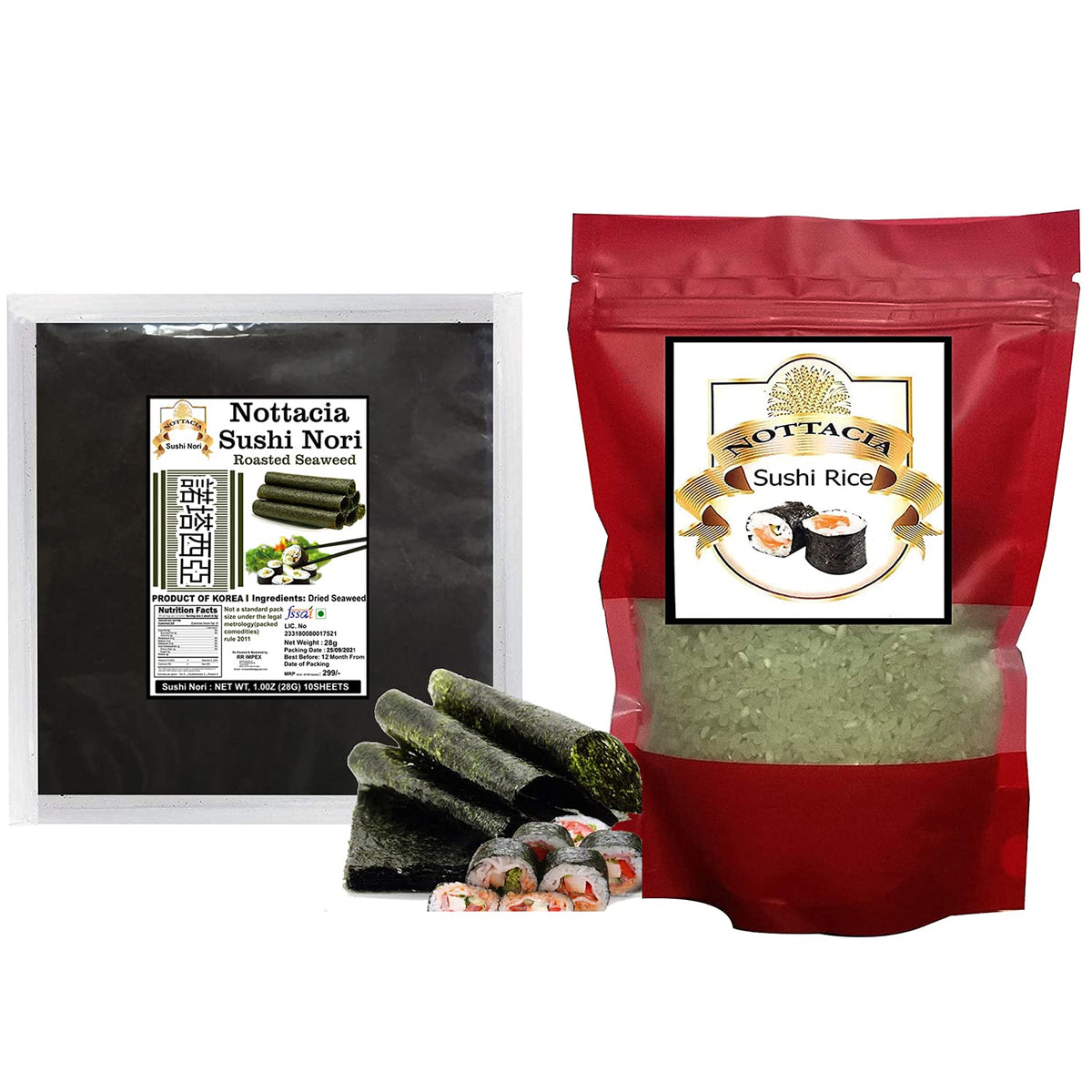 Nottacia Sushi Rice 500G And Nottacia Sushi Nori Sheet Roasted Sushi Seaweed 10Sheets  28Gm