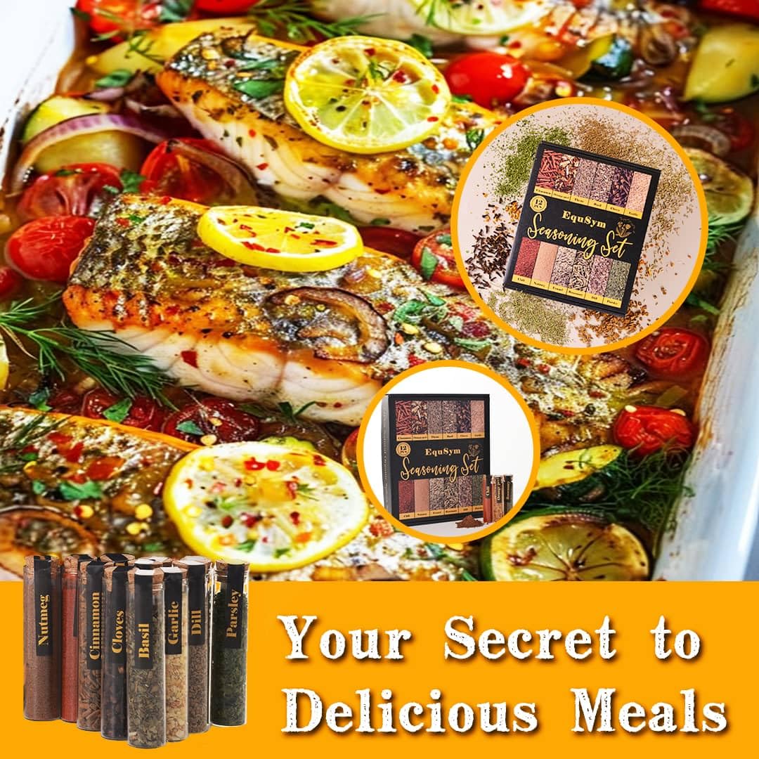 12Pcs Herbs Seasoning Spice Gift Set - Complete Starter Spices Seasonings Glass Tubes Gift Set For Men & Women, Cooking Variety