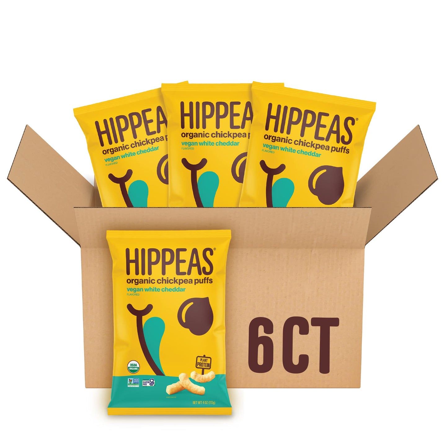 Hippeas Organic Chickpea Puffs, Vegan White Cheddar, 4 Ounce (Pack Of 6), 4G Protein, 3G Fiber, Vegan, Gluten-Free, Crunchy, Pla