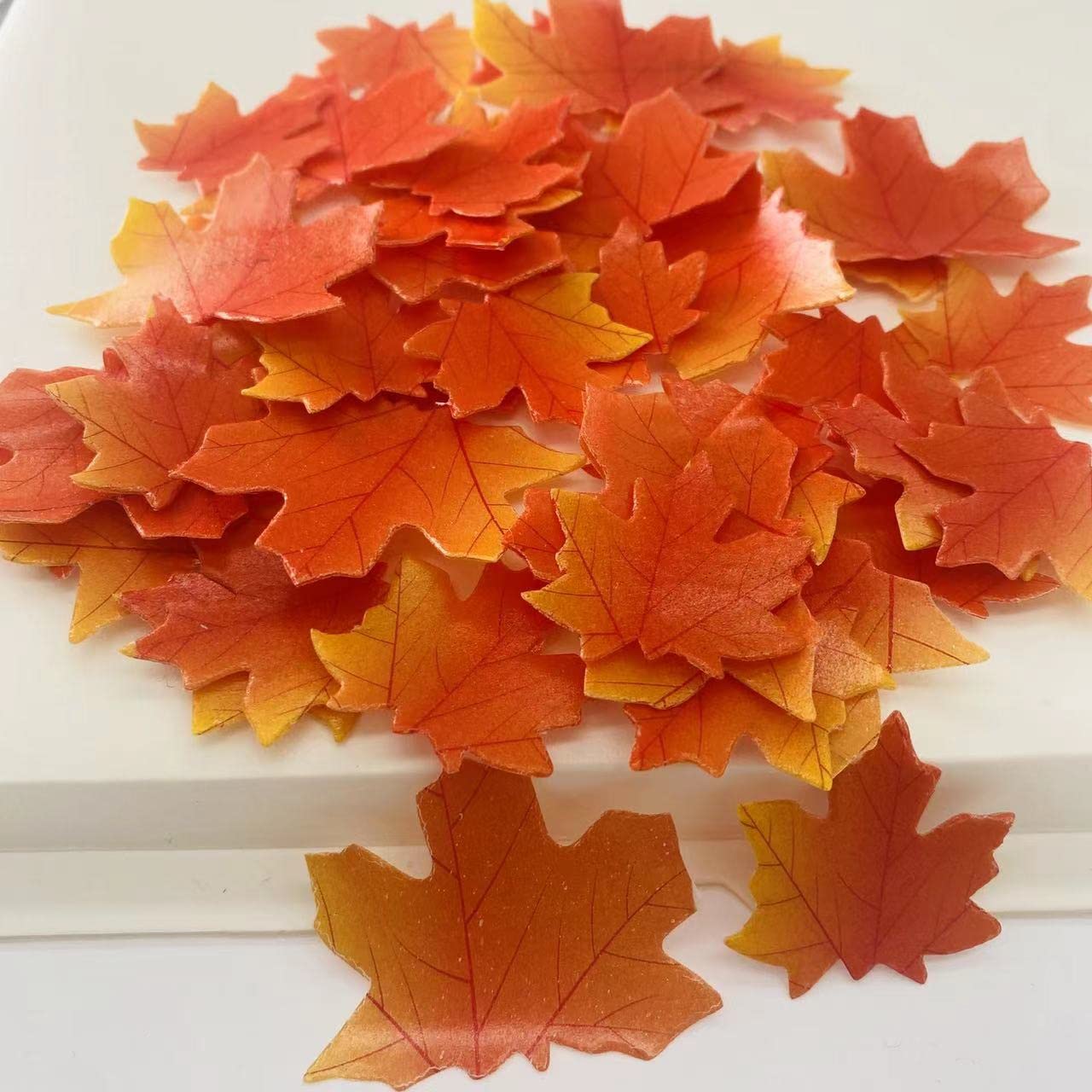 74Pcs Edible Fall Leaves Gold Cupcake Toppers Autumn Maple Leaves Wafer Rice Paper Cake Food Decoration Mixed 2 Size