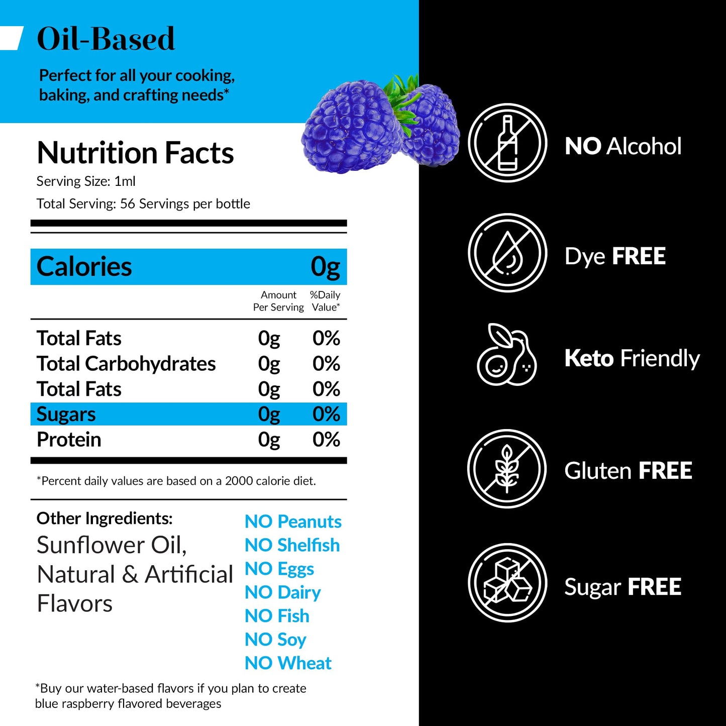 Dolce Flav Blue Raspberry Extract - 2 Ounce Oil-Soluble Multipurpose Flavoring Ideal for Candy Making, Baking, Lip Balm, and Ice