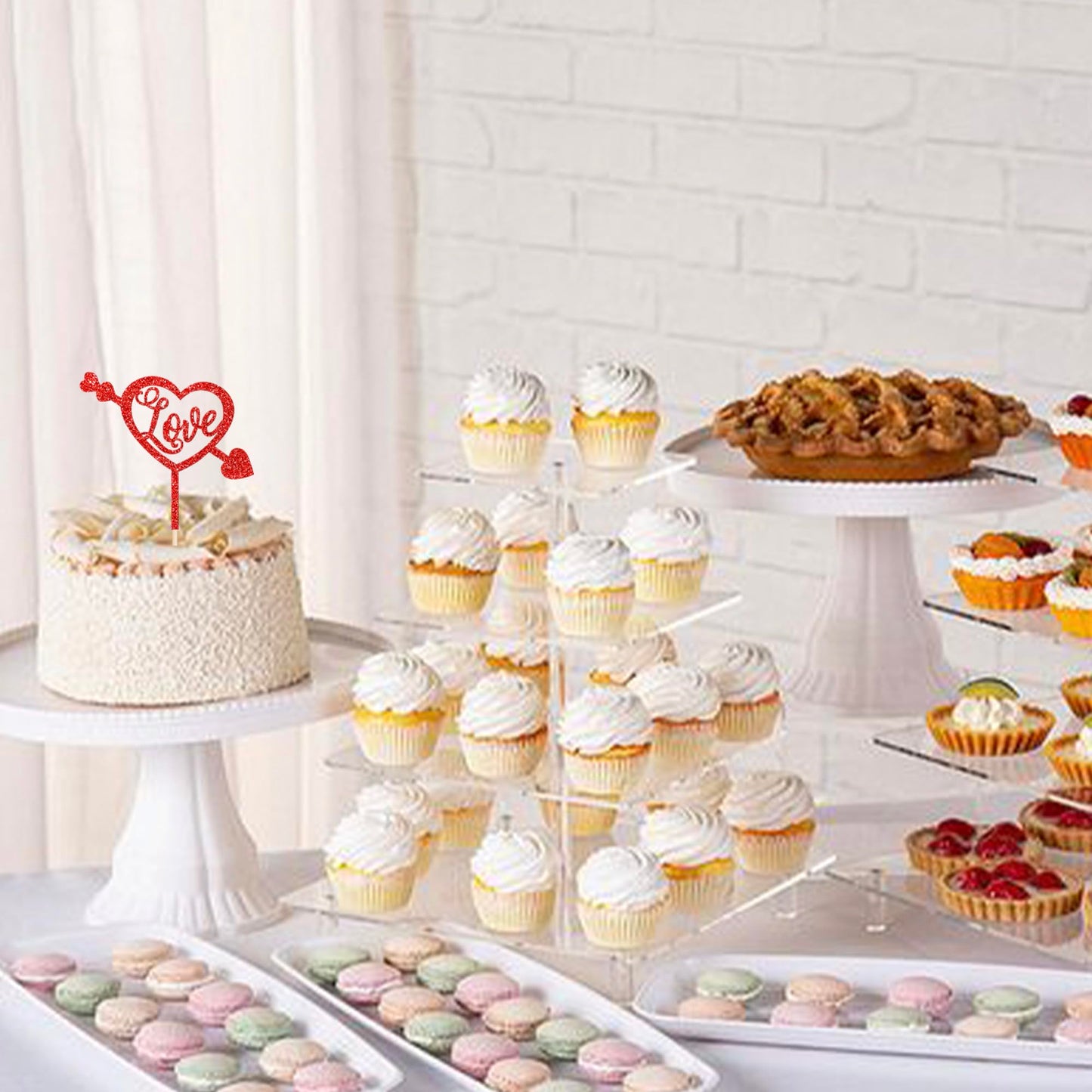 Rssta i Valentines Day Heart Cake Toppers, Red Glitter Paper Picks for Weddings, Bridal Showers, Anniversaries, and Parties