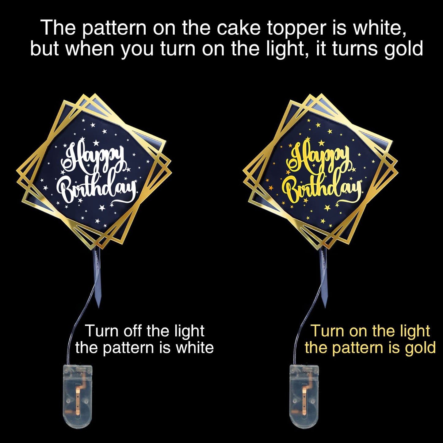 Hzgueostb Happy Birthday Cake Toppers,Led Double Sided Acrylic Mirror Gold Cake Decorations With Gift Card For Birthday Party De