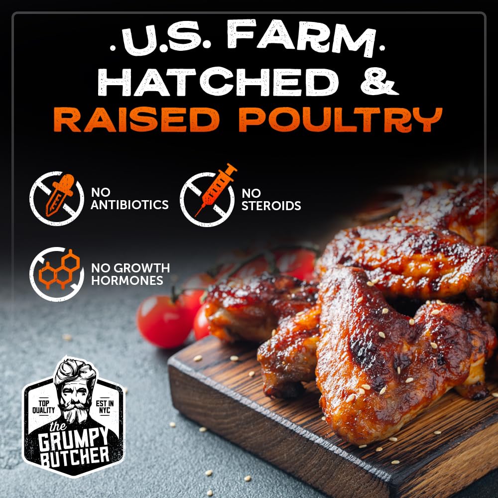 Grumpy Butcher Fully Cooked Jumbo Chicken Wings, 5 Lb - Seasoned Air Fryer Ready Chicken Wings Family Pack - Golden Crispy Froze