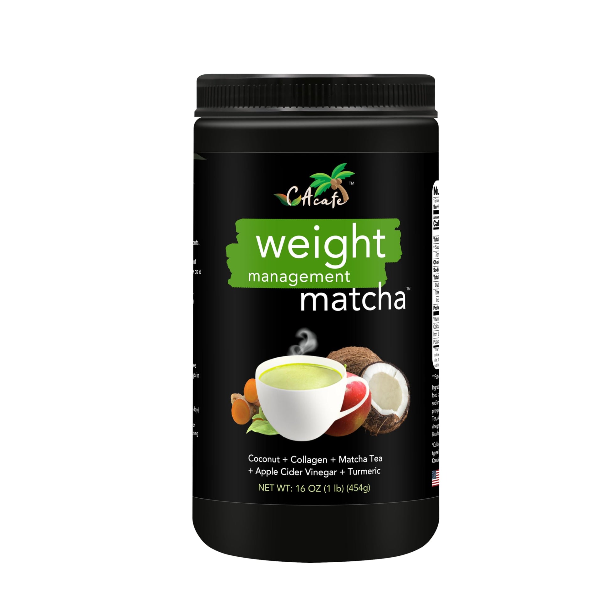 Cacafe Apple Fruit Beverage Vinegar Turmeric Matcha Tea | 9G Protein | Ultimate Superfoods Blend Of Acv  Turmeric  Collagen  Coconut  And Japanese Matcha Tea | Hot Or Cold Instant Mix | Non-Gmo (1 Pack)