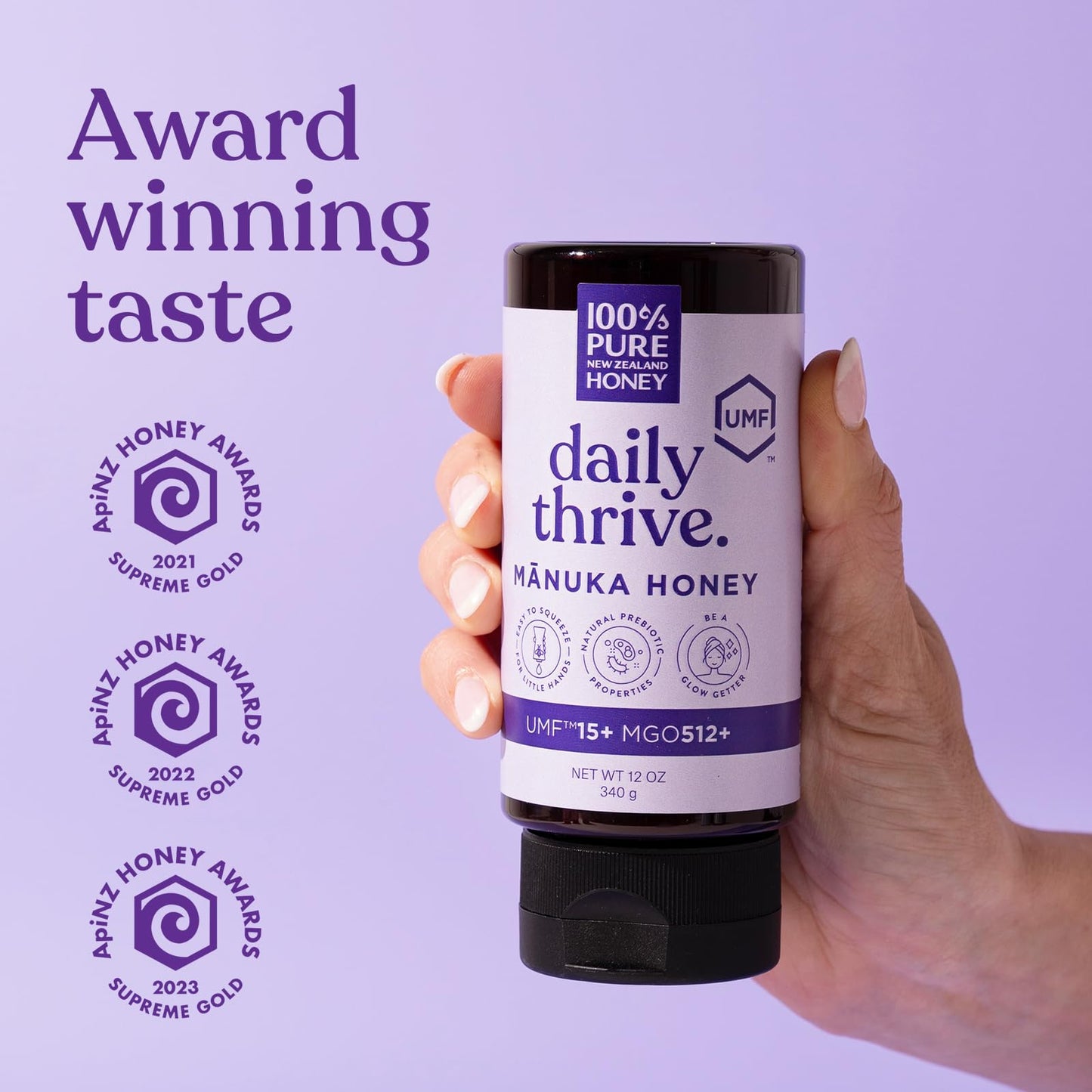 Manuka Honey New Zealand 100% Pure Umf 15+ Mgo 512+ Squeezy Honey Raw & Unfiltered Certified Award Winning Silky Smooth Taste &