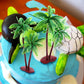 Jovitec 16 Pieces Plastic Palm Tree Cake Topper Small Green Palm Coconut Tree Cake Decorations 5.5 Inch Hawaiian Tropical Cupcake Topper