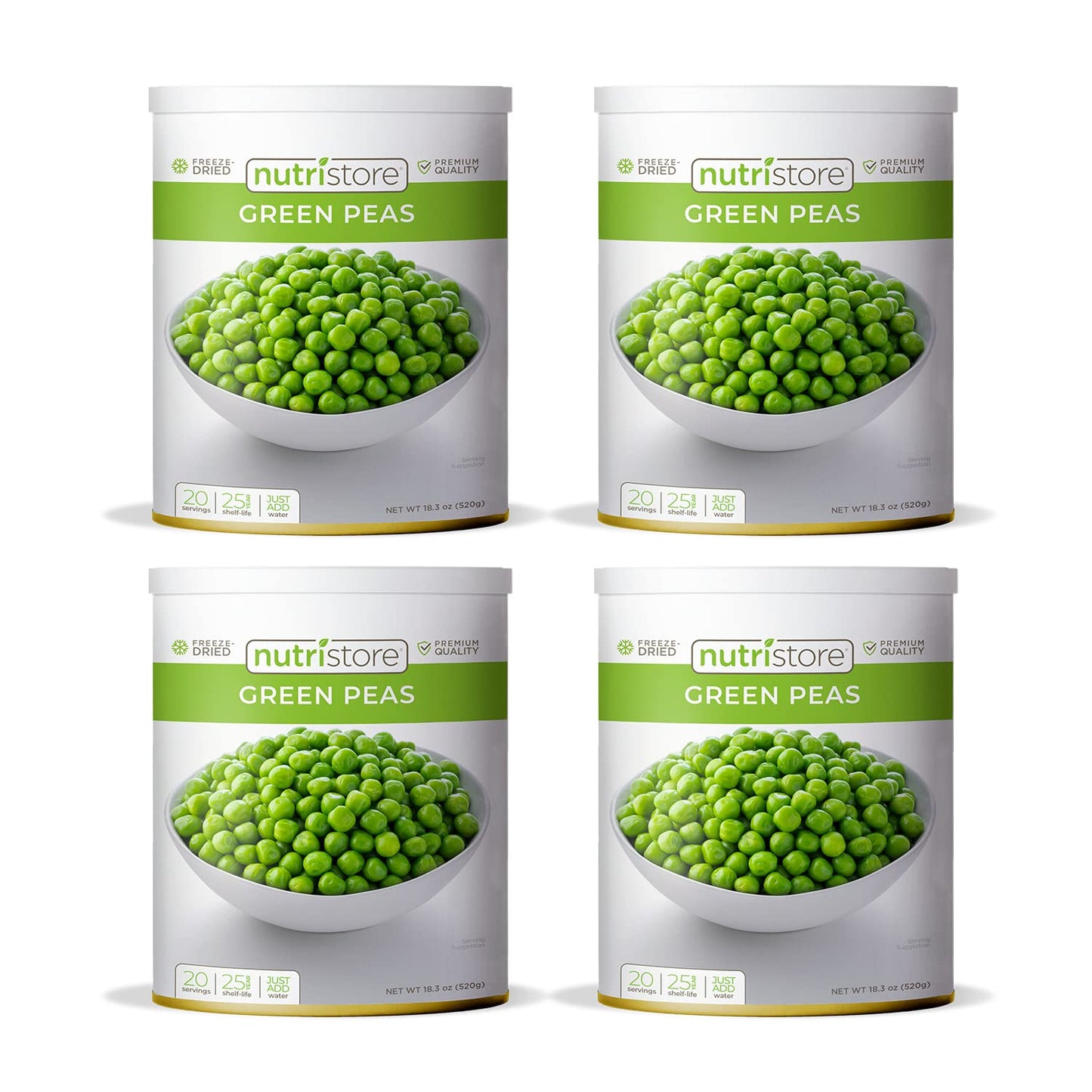 Nutristore Freeze Dried Green Peas Pack of 4 | 160 Servings | 72 OZ | 25 Year Shelf Life | Amazing Taste | Healthy Snack | Emerg