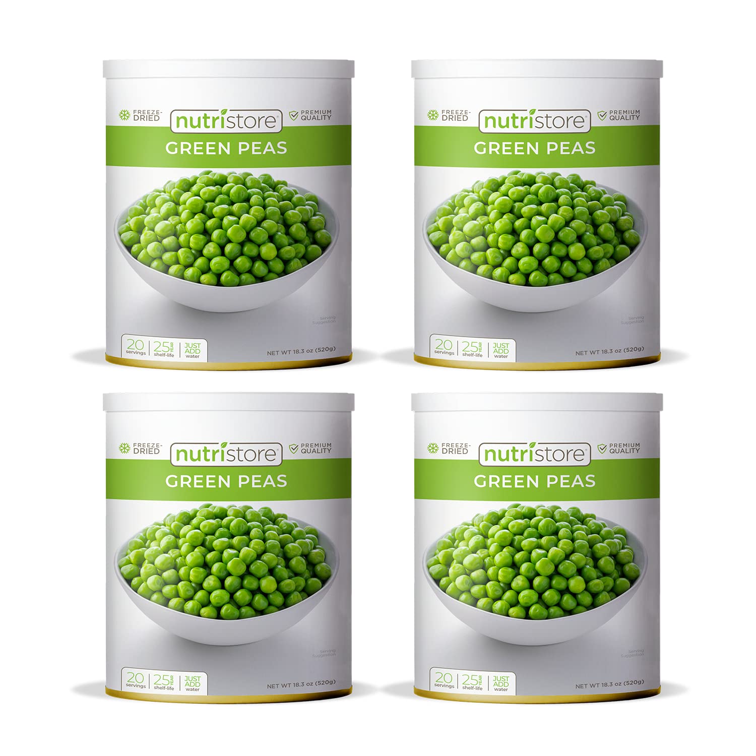 Nutristore Freeze Dried Green Peas Pack of 4 | 160 Servings | 72 OZ | 25 Year Shelf Life | Amazing Taste | Healthy Snack | Emerg