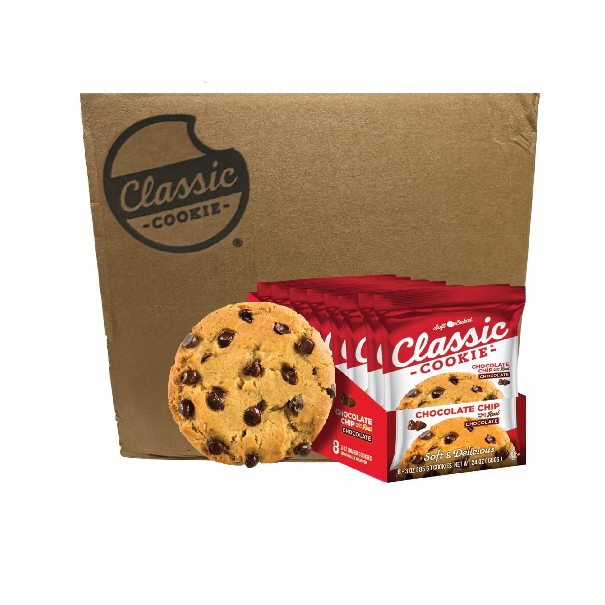 Classic Cookie Soft Baked Chocolate Chip Cookies  Full Case Of 12 Boxes  96 Individually Wrapped Cookies