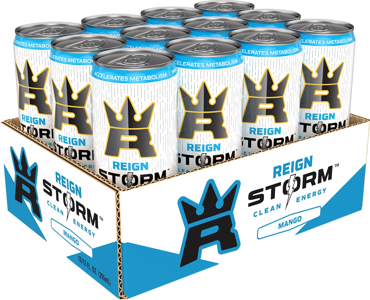 REIGN Storm Energy Drink, Mango Flavor, 12 Fl Oz, Pack of 12