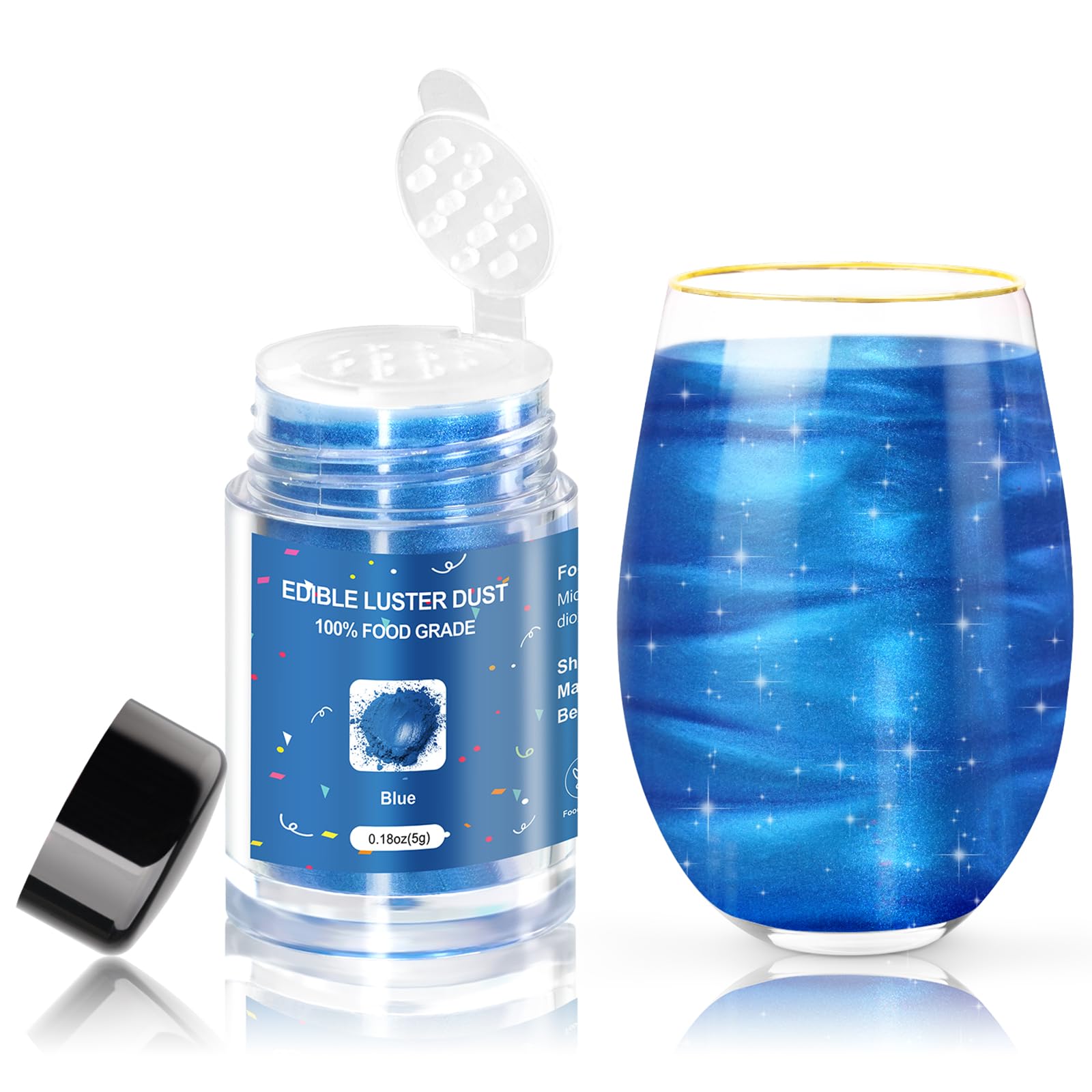 CRPTHE Blue Luster Dust Edible 5g, Edible Glitter for Drinks, Food Grade Glitter Shimmer Sprinkle Powder for Cocktails, Baking, 