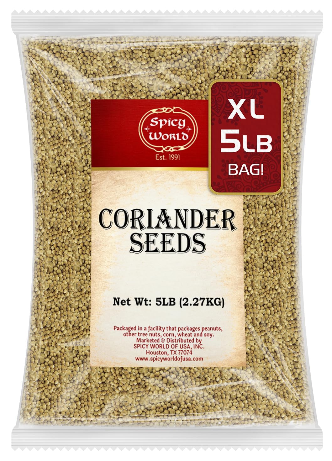 Spicy World Coriander Seeds 5 Pounds Bulk - Pure Indian Spice