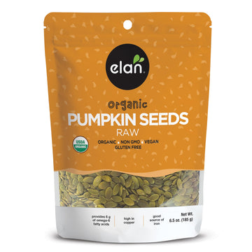 Elan Organic Pumpkin Seeds  6.5 oz  Unsalted  Unroasted Shelled Kernels  No Shell  Non-GMO  Vegan  Gluten-Free  Kosher  Nutritious Seeds