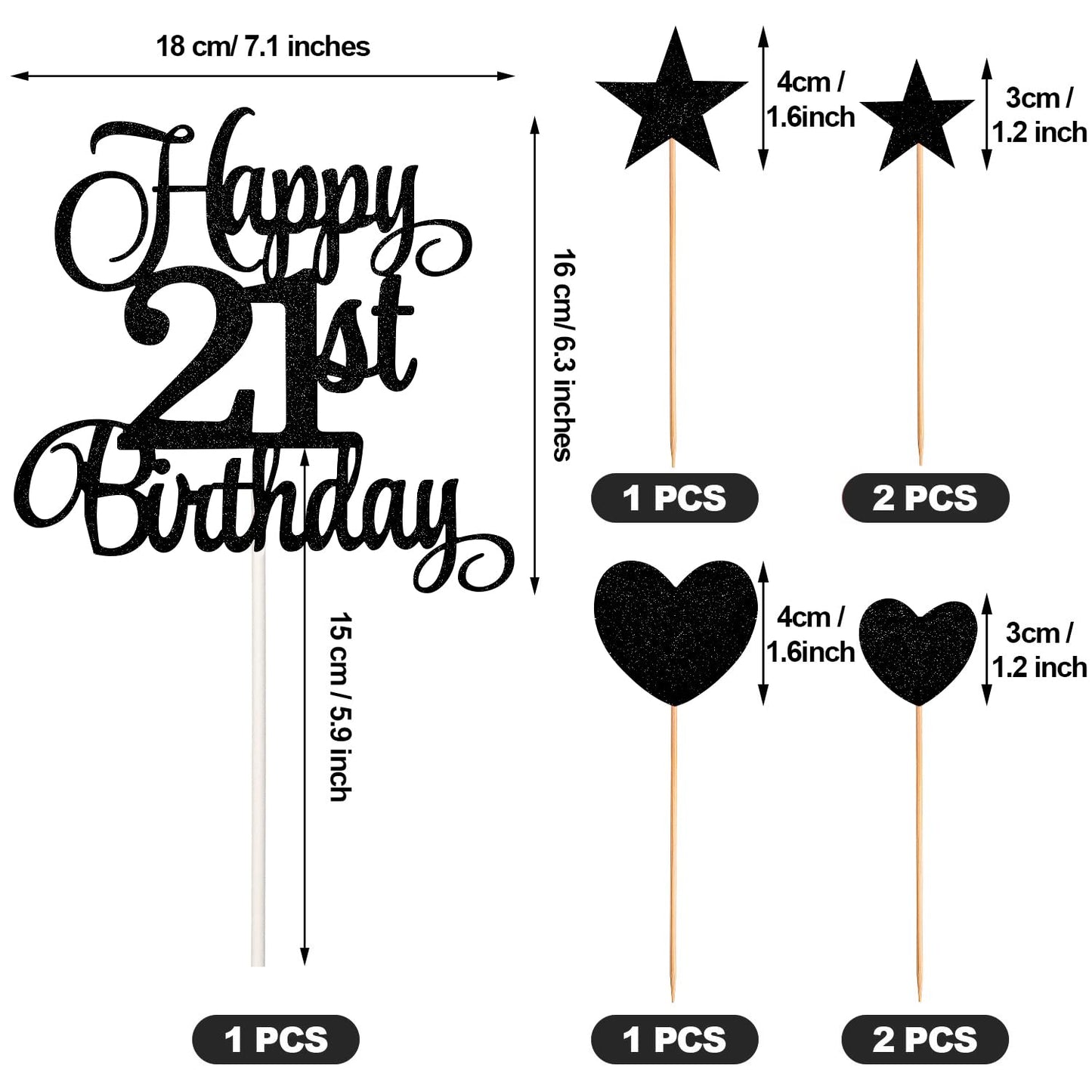 HOGRTi 21st Birthday Cake Decorations Set, Black Series, Includes 21 Cake Candles and Happy Birthday Toppers